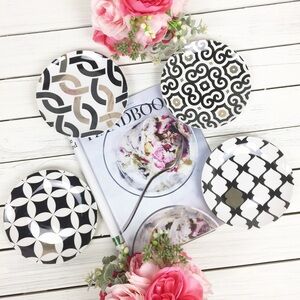 Vintage Retro Style Black White Gold Dessert Plates